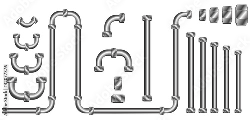 set of pipe line and screw isolated on white background