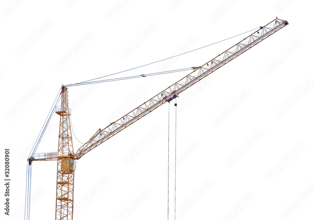 isolated on white yellow hoisting crane