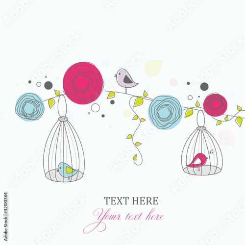 Card with birds on a branch