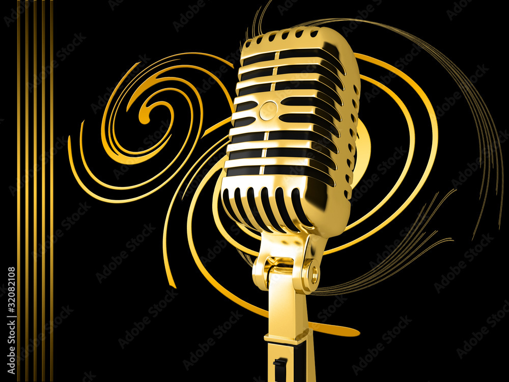 Microphone on black musical background Stock Illustration | Adobe Stock