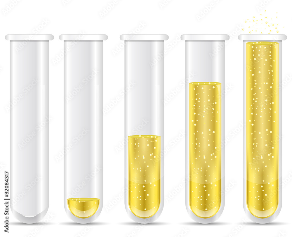 golden liquid with bubble in test tubes golden liquid with bubble in test tubes