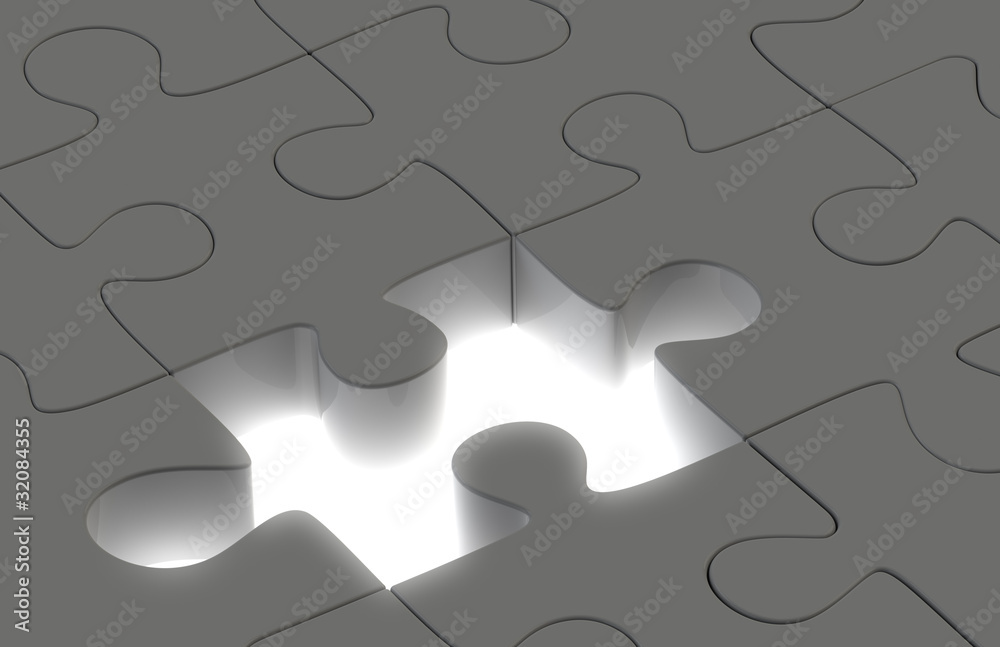 Solution. Puzzle with one missing piece with High luminance Solution. Puzzle with one missing piece with High luminance