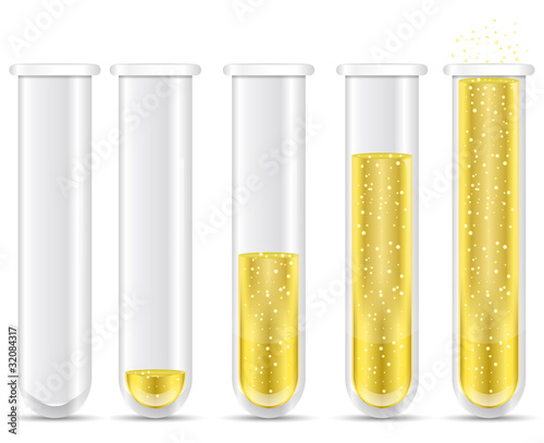 golden liquid with bubble in test tubes