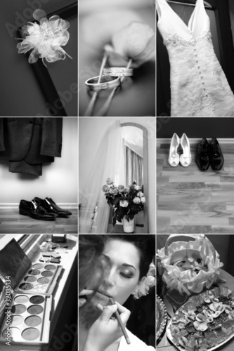 vertical collage of nine wedding photos
