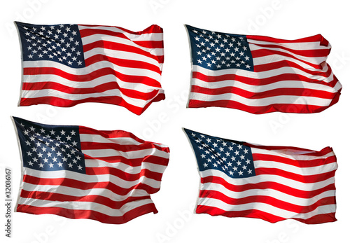 US Flag on Pole isolated on white