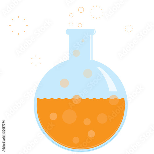 Vector chemistry beaker with bubbling formula. No gradients.