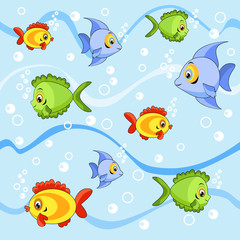 Papier peint photo Vagues de la mer patrons Motif répétitif poissons stylisés  © Margo