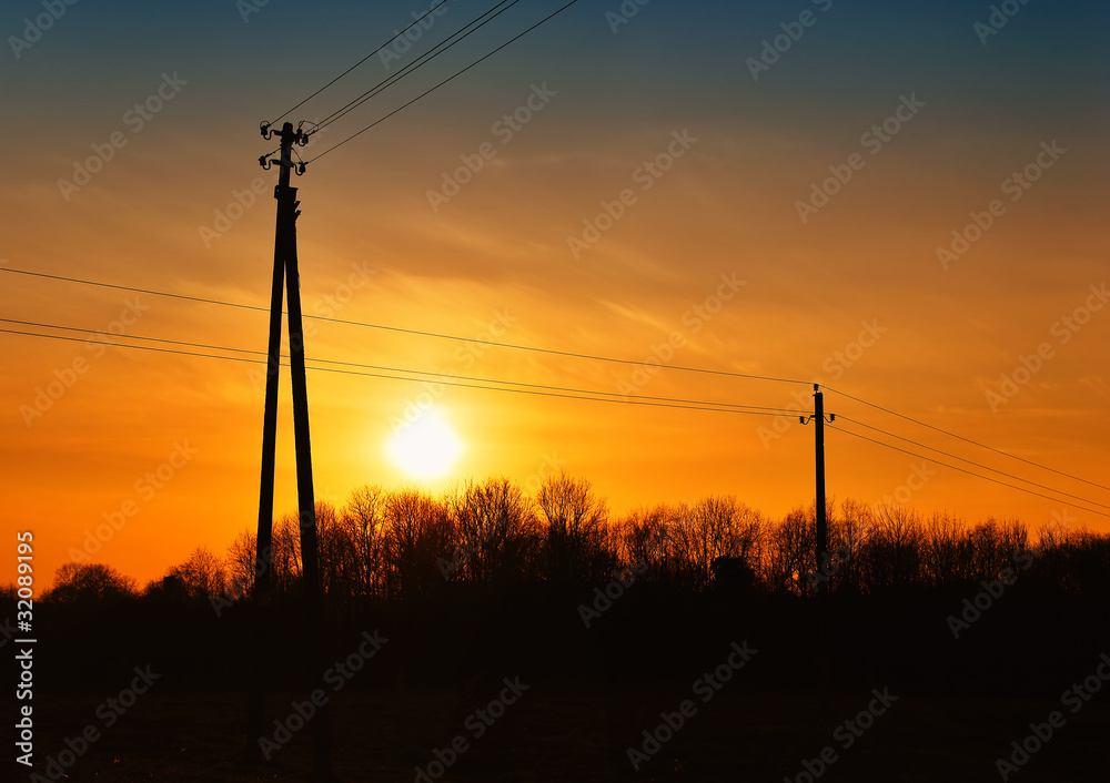 Electrical power lines sunset