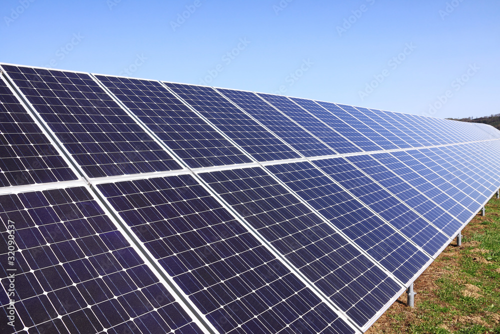 Detail of the Solar Power Station in the green spring Nature