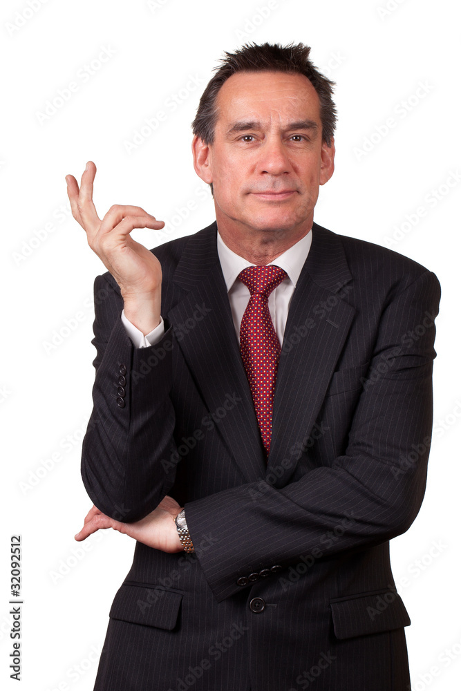 Attractive Smiling Business Man in Suit Gesturing with Hand Attractive Smiling Business Man in Suit Gesturing with Hand