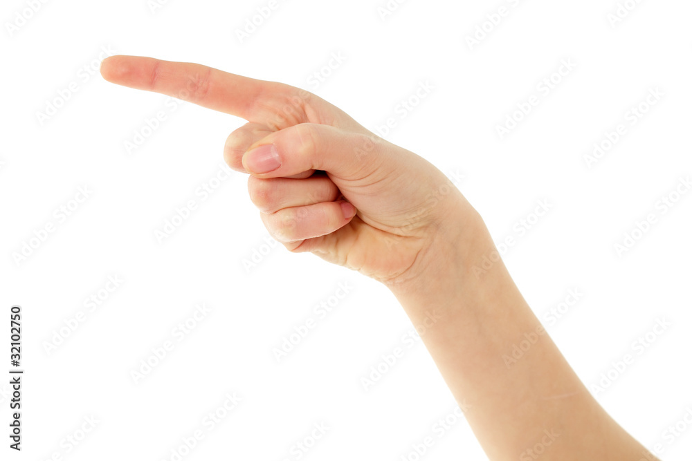 finger arrow showing gesturing female hands isolated on white finger arrow showing gesturing female hands isolated on white