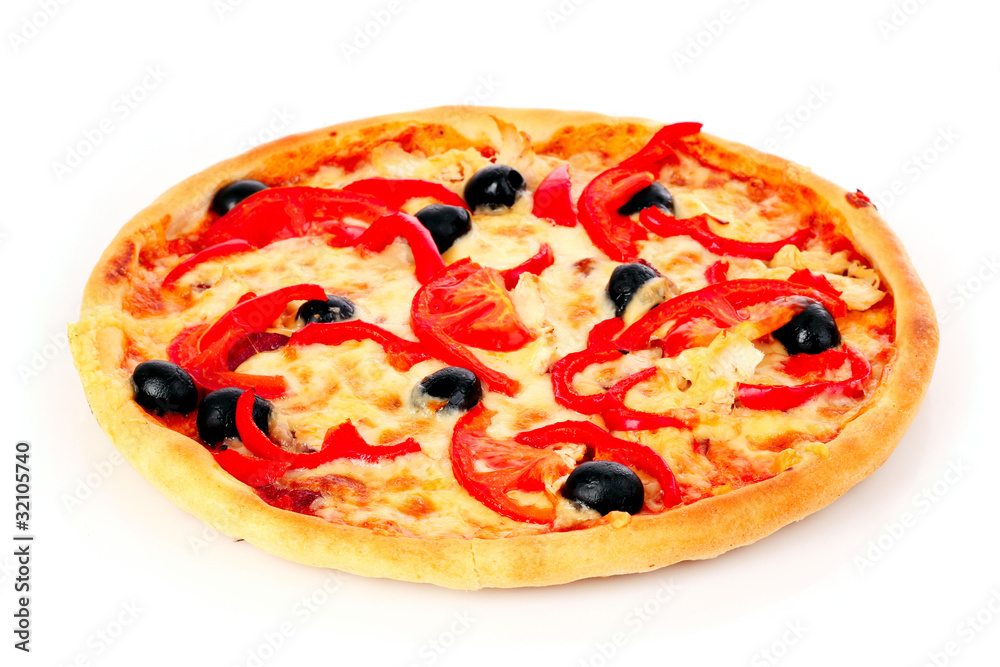 Pizza with olives isolated on white