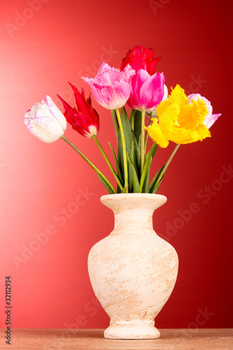 Wallpaper Mural Tulips in vase on red background Torontodigital.ca