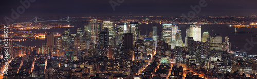 New York City Manhattan skyline panorama aerial view at dusk