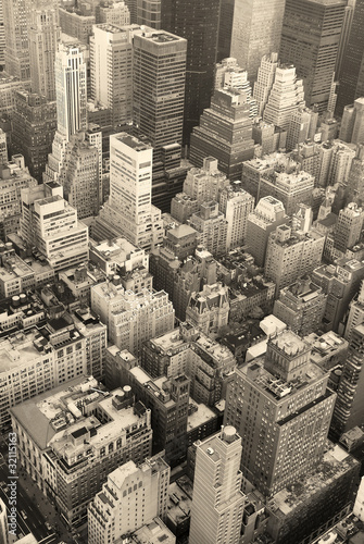 New York City Manhattan skyline aerial view black and white #32115163