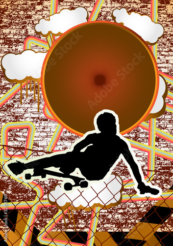Vintage urban grunge design with longboarder silhouette