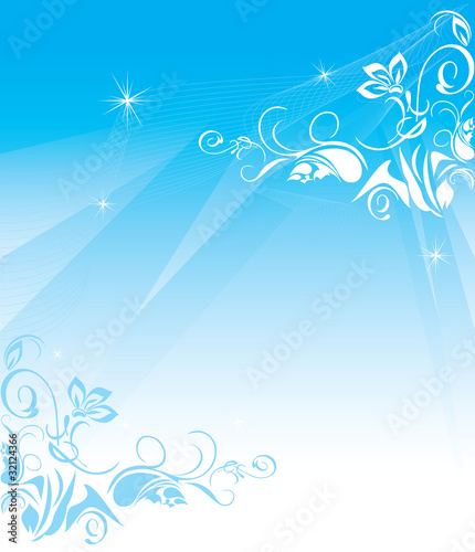 Decorative blue background with floral ornament