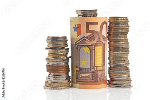 pięćdziesiąt euro i kilka monet
