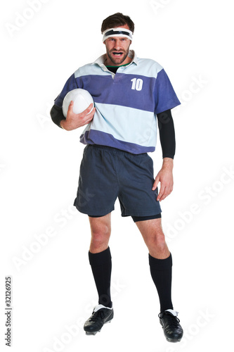 Rugby player cut out on white