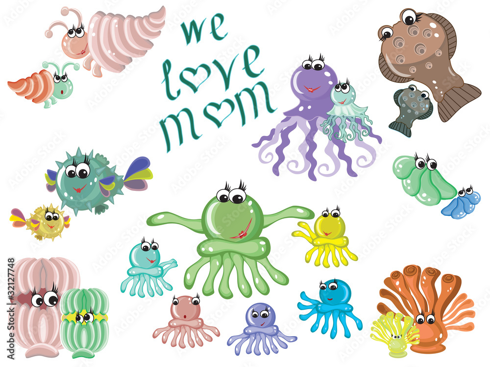 Obraz premium Mothers day,sea animals ,vector