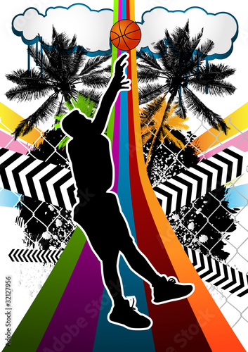 Summer abstract background design with basketball player