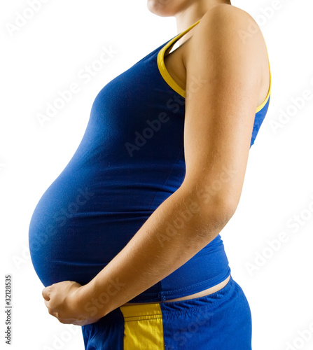 pregnant woman over white