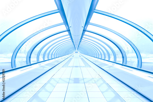 endless vanishing walkway with transparent wall in cool business
