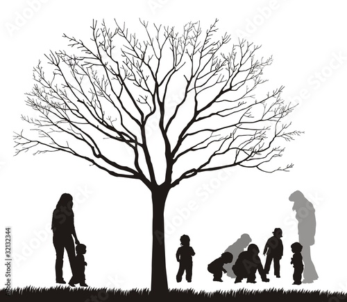 silhouette ot tree and peoples