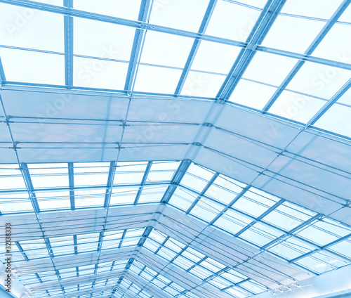 blue transparent ceiling inside contemporary airport