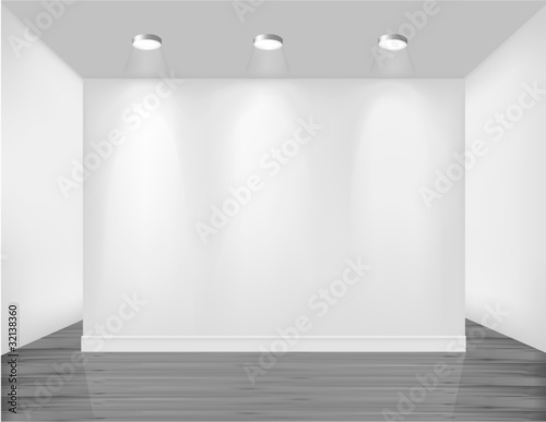 Empty frame on wall with spot lights. Vector