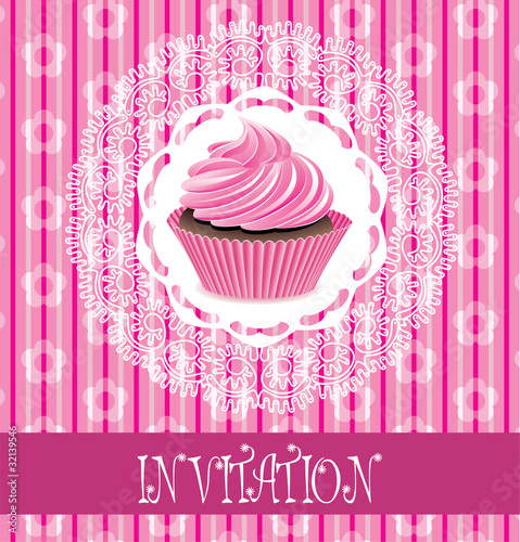 vector retro card with pink cupcake