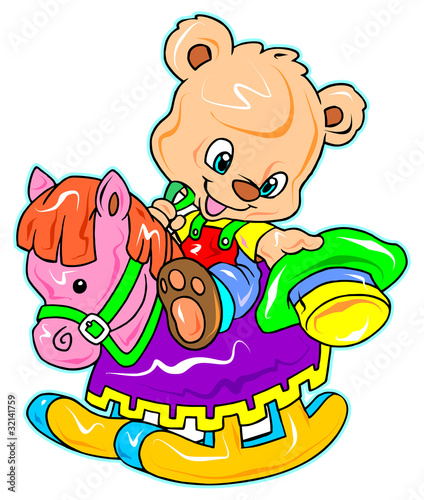 cute bear riding a rocking horse