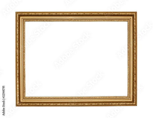 Old gold frame on white background with clipping path