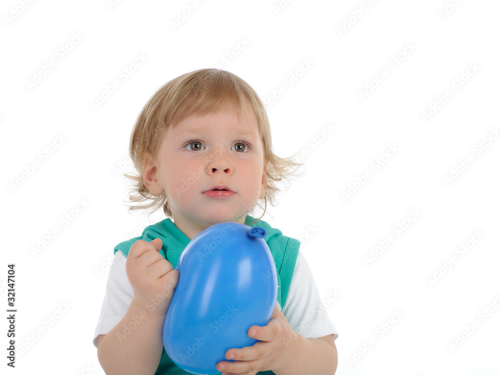 Cute little child smiling and holding a baloon. isolated Cute little child smiling and holding a baloon. isolated