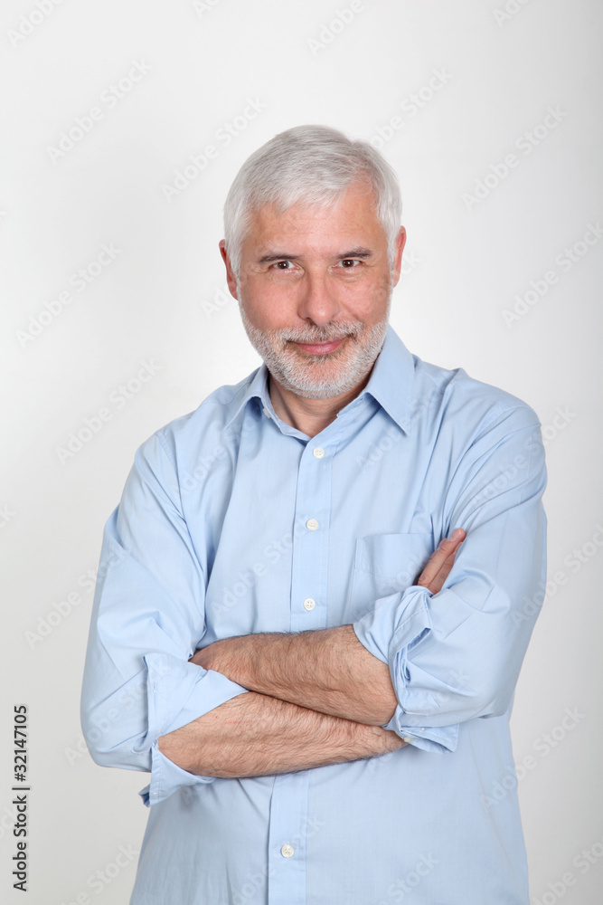Smiling senior man with blue shirt Smiling senior man with blue shirt