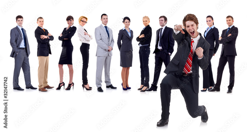 Obraz premium happy business man with team behind