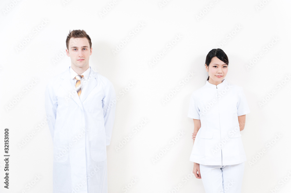 young doctor and nurse relaxing young doctor and nurse relaxing