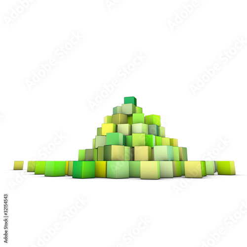 3d render large stack of green cubes on white