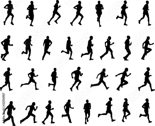 30 high quality silhouettes of people running - vector