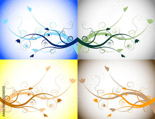 Set of Floral Elements Depicting all Four Seasons