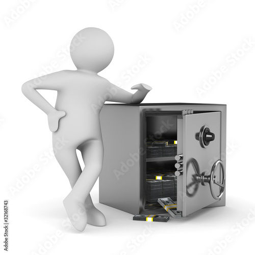 man and safe on white backg...