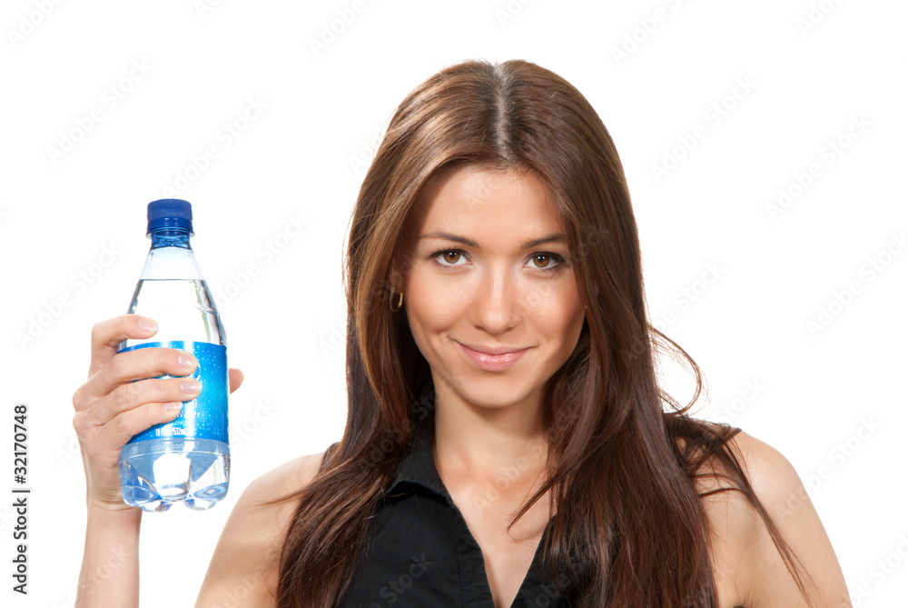 Woman offer and give bottle of pure still drinking water for die Woman offer and give bottle of pure still drinking water for die