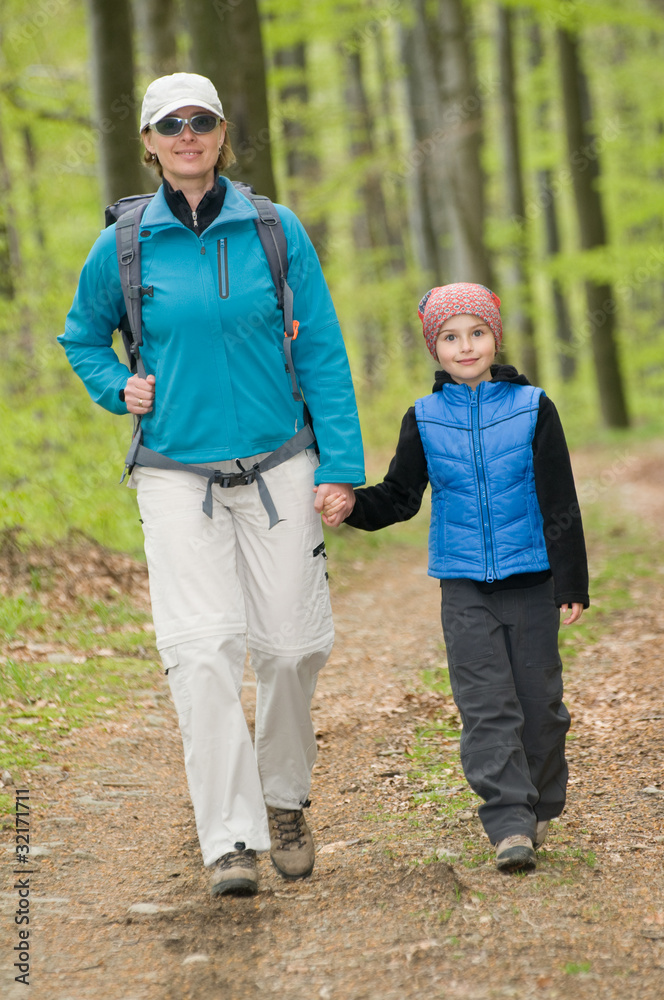 Spring walk in forest