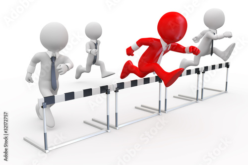 Businessmen in a hurdle race with the leader at the head