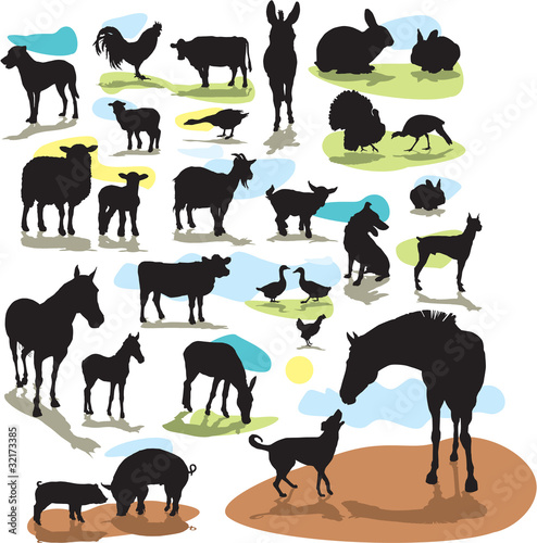 set vector farm animals silhouettes