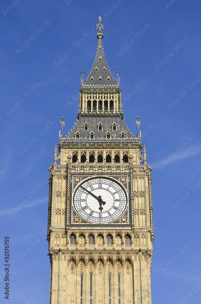 Photo of Big Ben against a blue sky