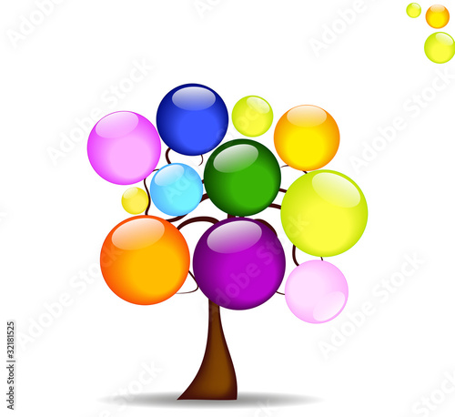 Abstract background with tree and like the rainbow colored balls