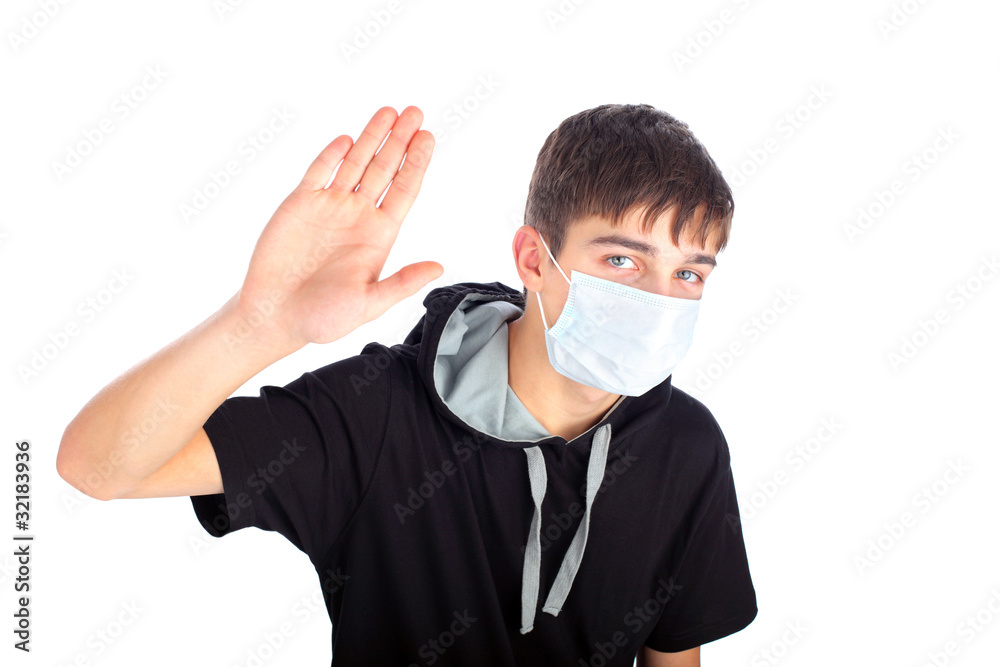 teenager in the mask isolated on white teenager in the mask isolated on white
