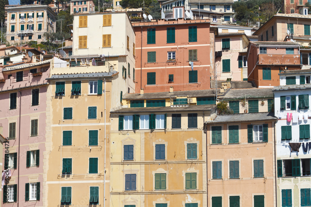colored italian facades in Camogli, Italy