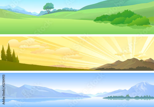 NEW BANNERS -  NATURE THEMES -  LAKE  SUNRISE AND GREEN-FIELD